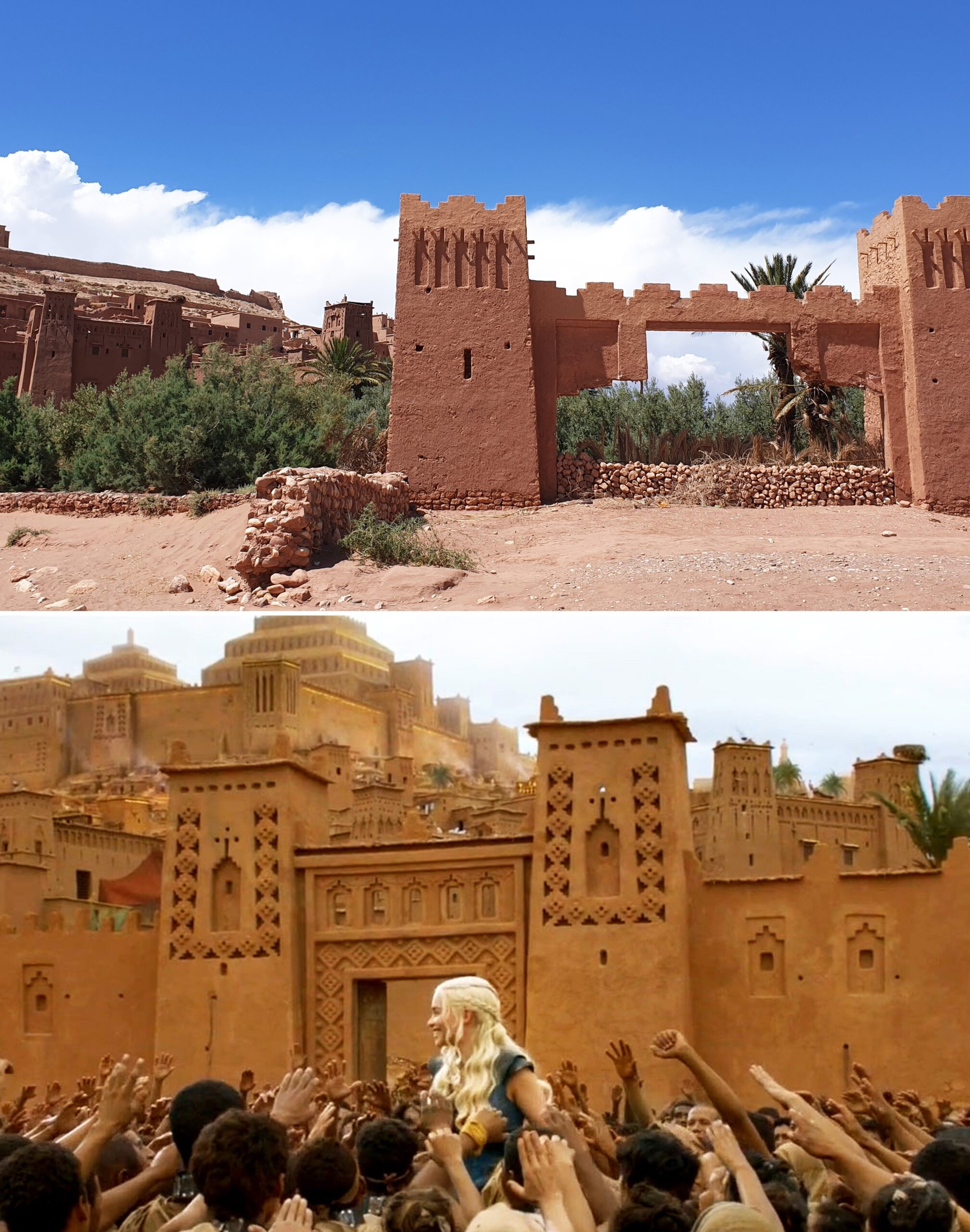 In foto si vede l'ingresso di Ait Ben Haddou in Marocco, dove hanno girato le scene ambientate a Yunkai nel Trono di Spade