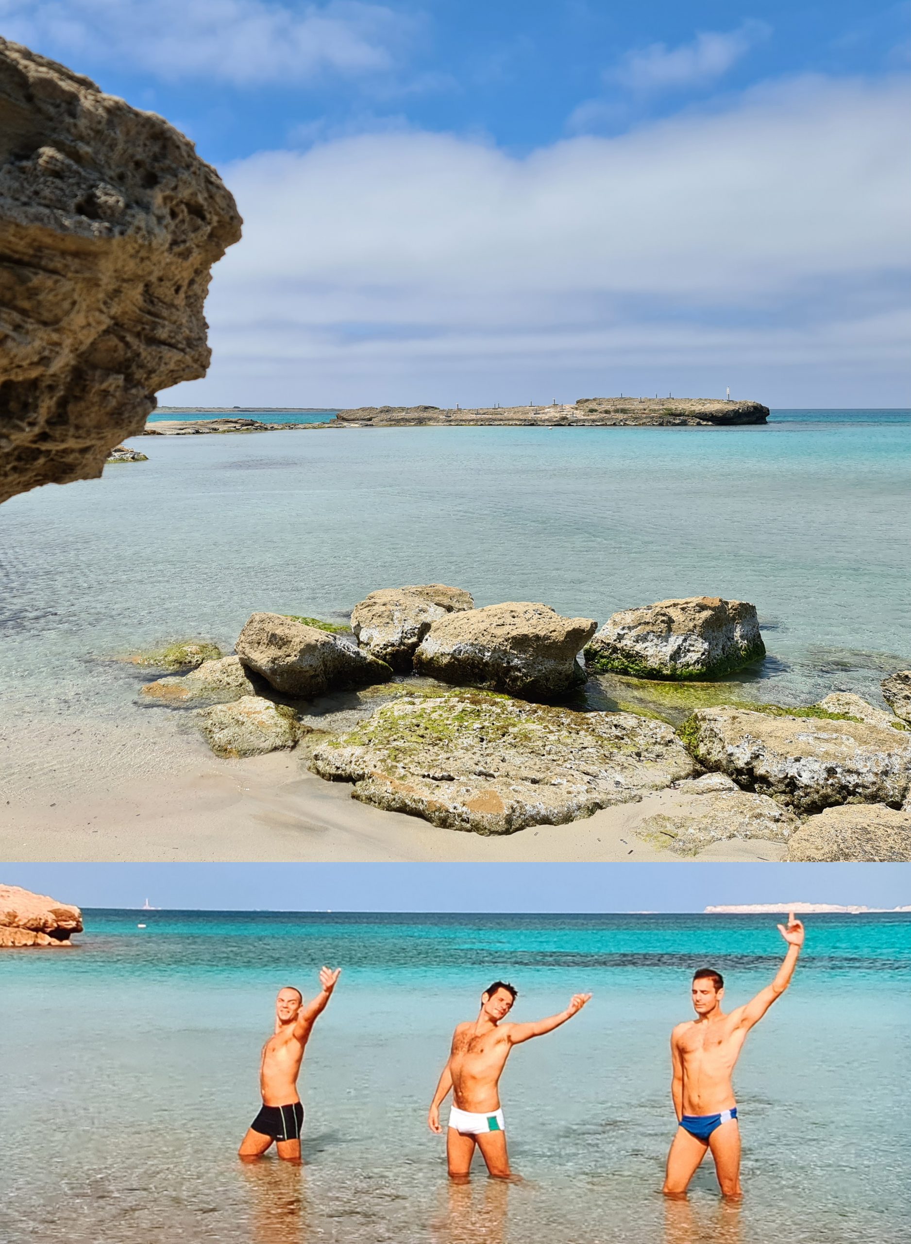 In foto sono sovrapposte due immagini di Punta della Suina, una del film nella scena dove ci sono i tre ragazzi gay che ballano e l'altra che ho fotografato io.