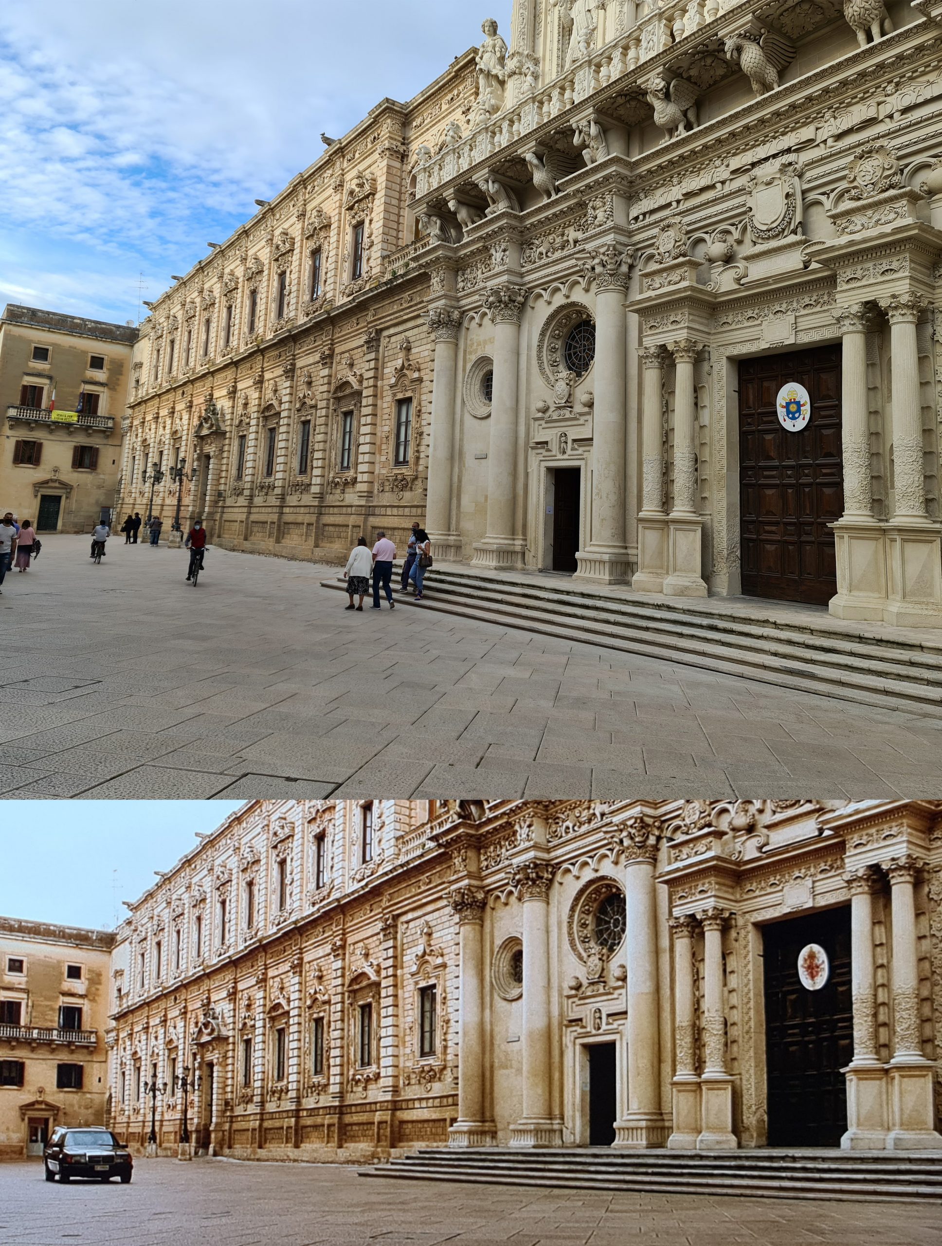 La facciata barocca, piena di meravigliosi dettagli, della Basilica di Santa Croce a Lecce